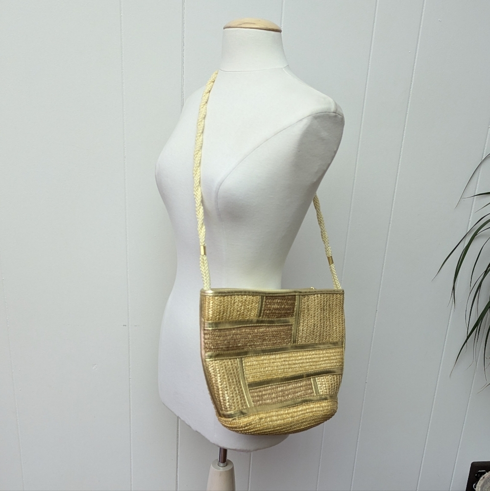 Vintage Wheat Straw Purse With Gold Accents By Worthington - Picture 7 of 12